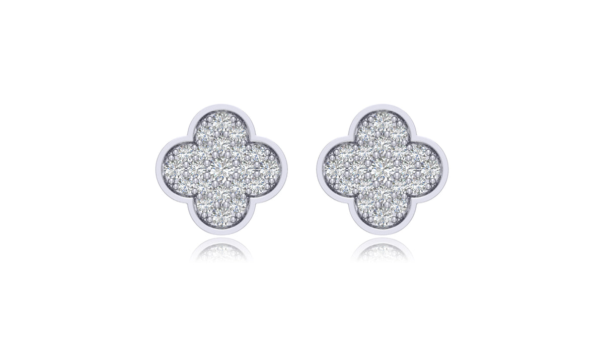 925 Silver Clover Diamond Stud Earrings
