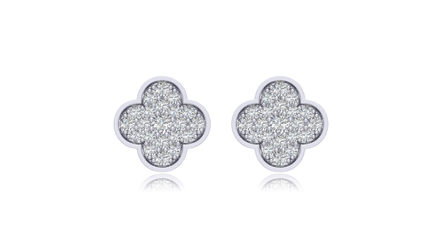 925 Silver Clover Diamond Stud Earrings