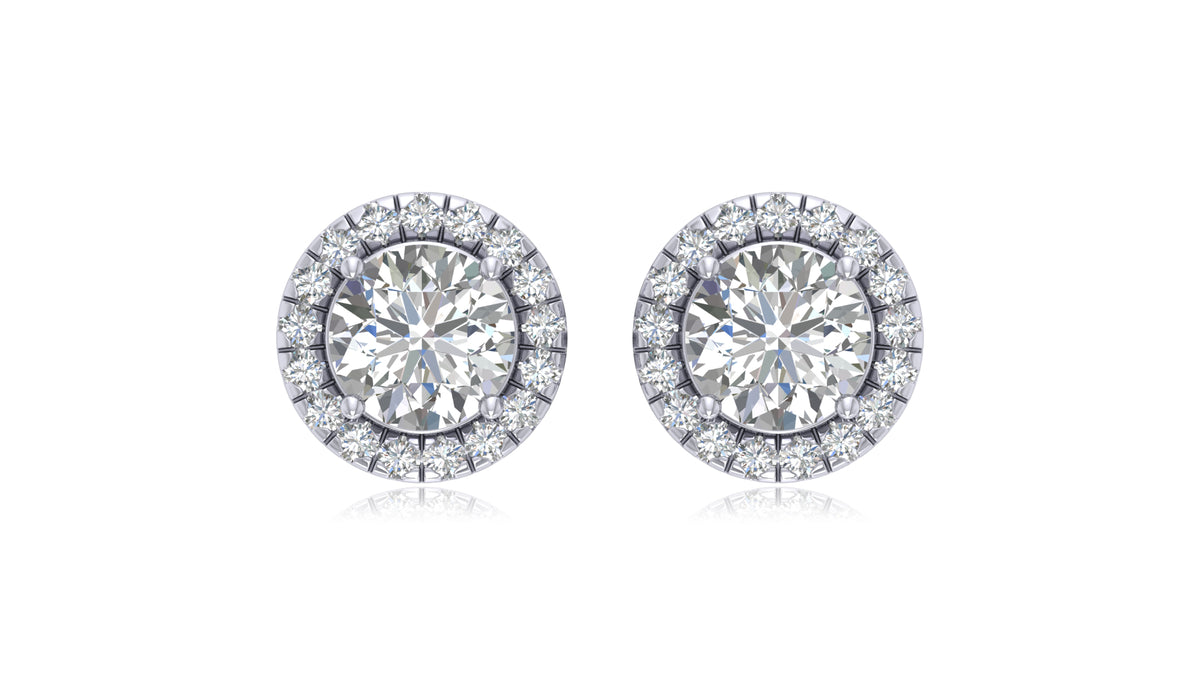 925 Silver Center Halo Diamond Stud Earrings