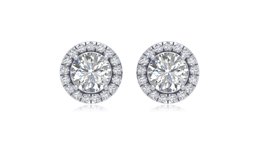 925 Silver Center Halo Diamond Stud Earrings