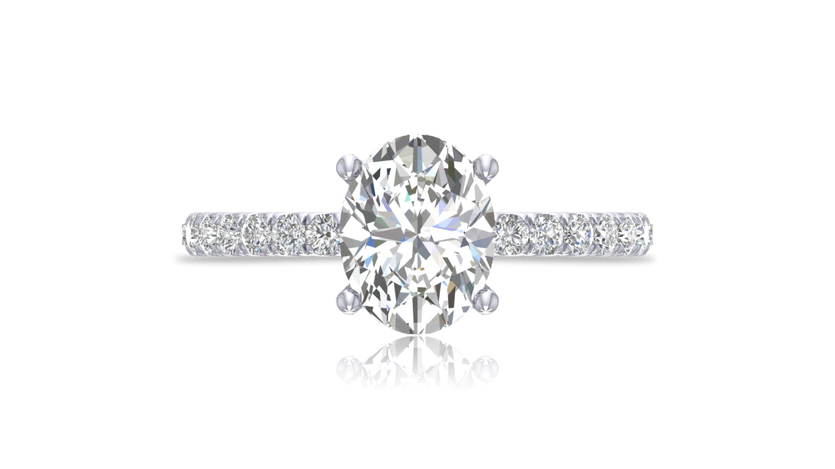 14K White Gold Oval Diamond Engagement Ring