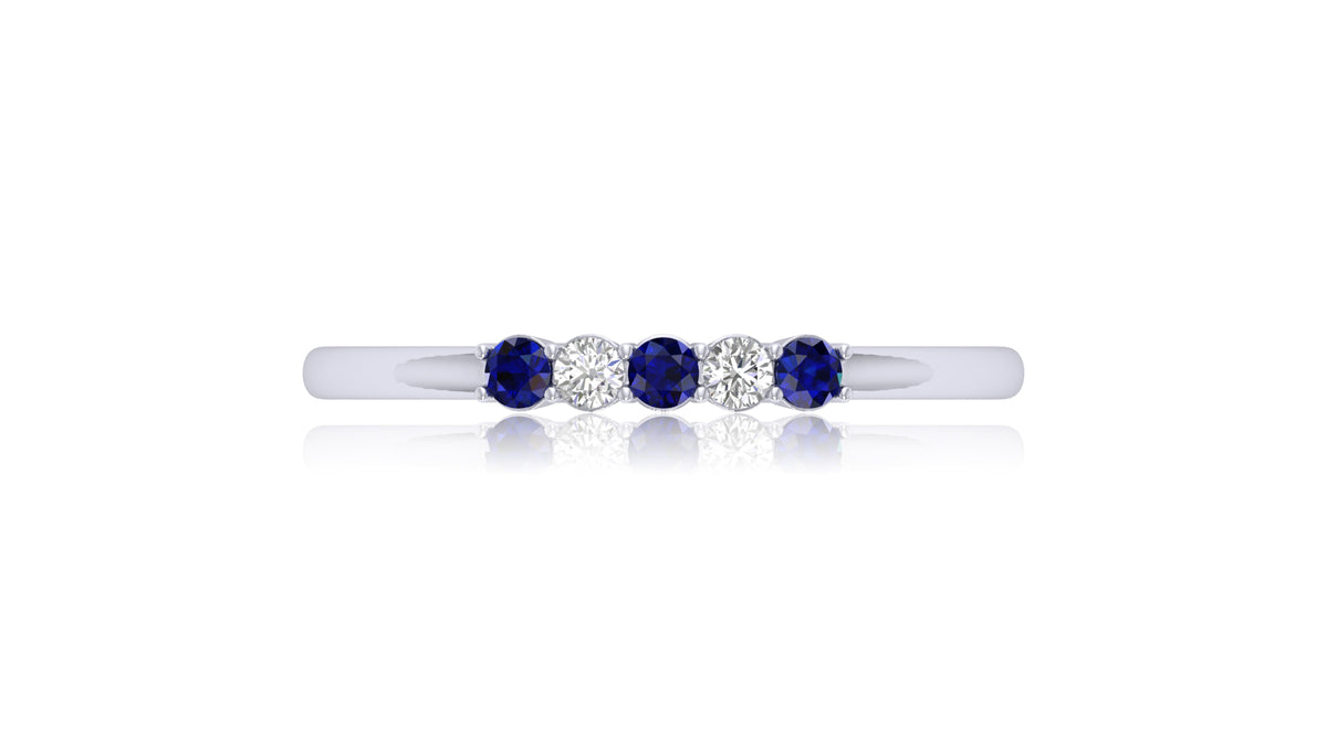 925 Silver Blue Sapphire and Diamond Band Ring