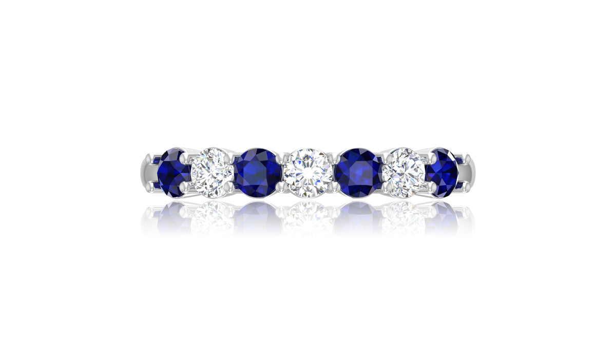 Blue Sapphire and Diamond Band Ring in Silver 925