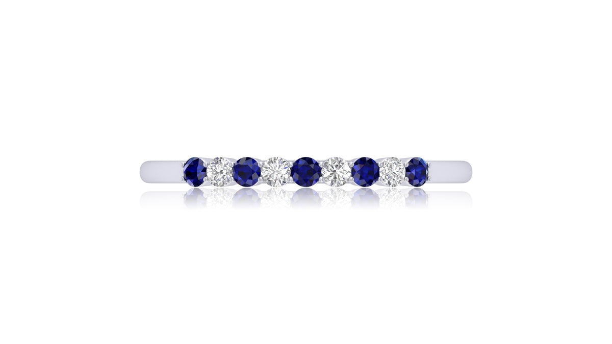 14K White Gold Blue Sapphire and Diamond Band Ring