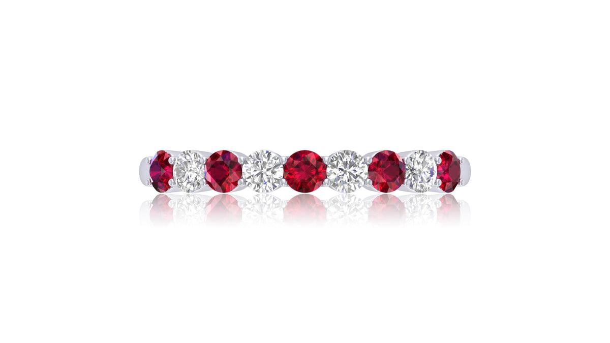 14K White Gold Ruby Stone and Diamond Band Ring