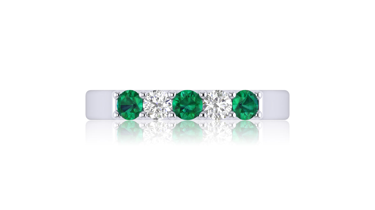 14K White Gold Green Gemstone Sapphire and Diamond Band Ring