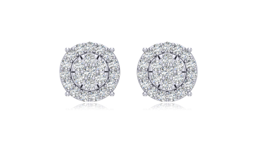 14K White Gold Round Halo Diamond Stud Earrings