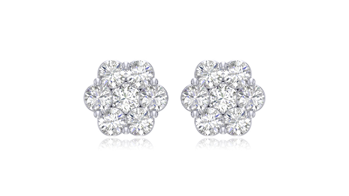 14K White Gold Cluster Diamond Stud Earrings