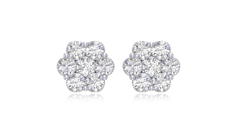14K White Gold Cluster Diamond Stud Earrings