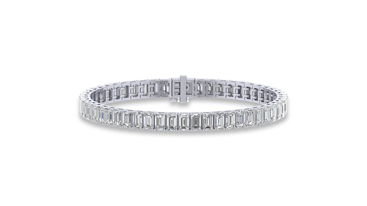 14K White Gold Emerald Cut Diamond Tennis Bracelet