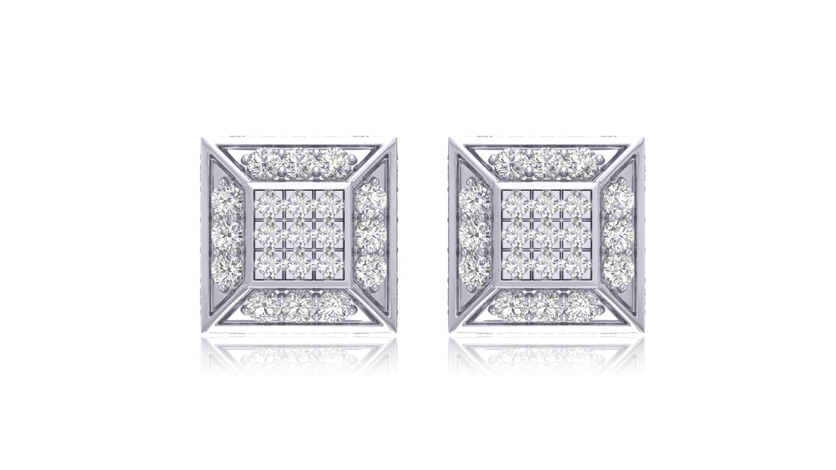 925 Silver Princess Cut Halo Diamond Stud Earrings