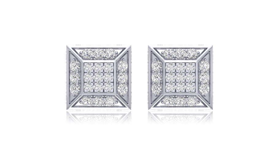 925 Silver Princess Cut Halo Diamond Stud Earrings
