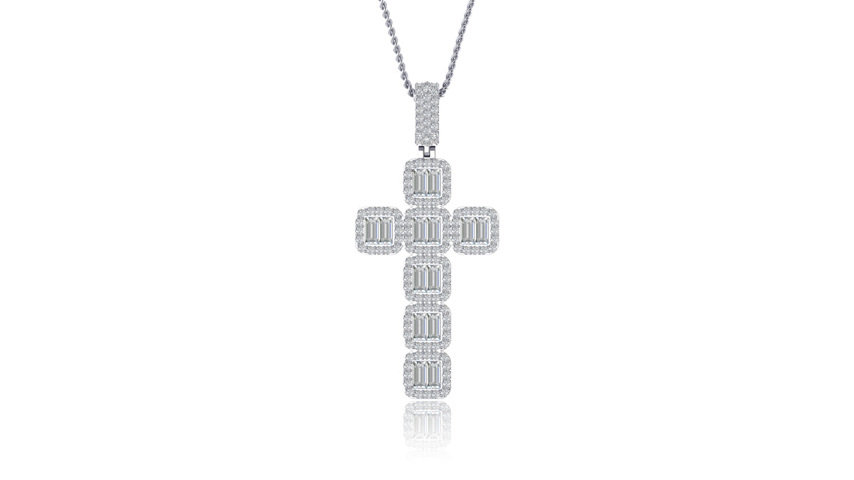 925 Silver Baguette Diamond Cross Pendant