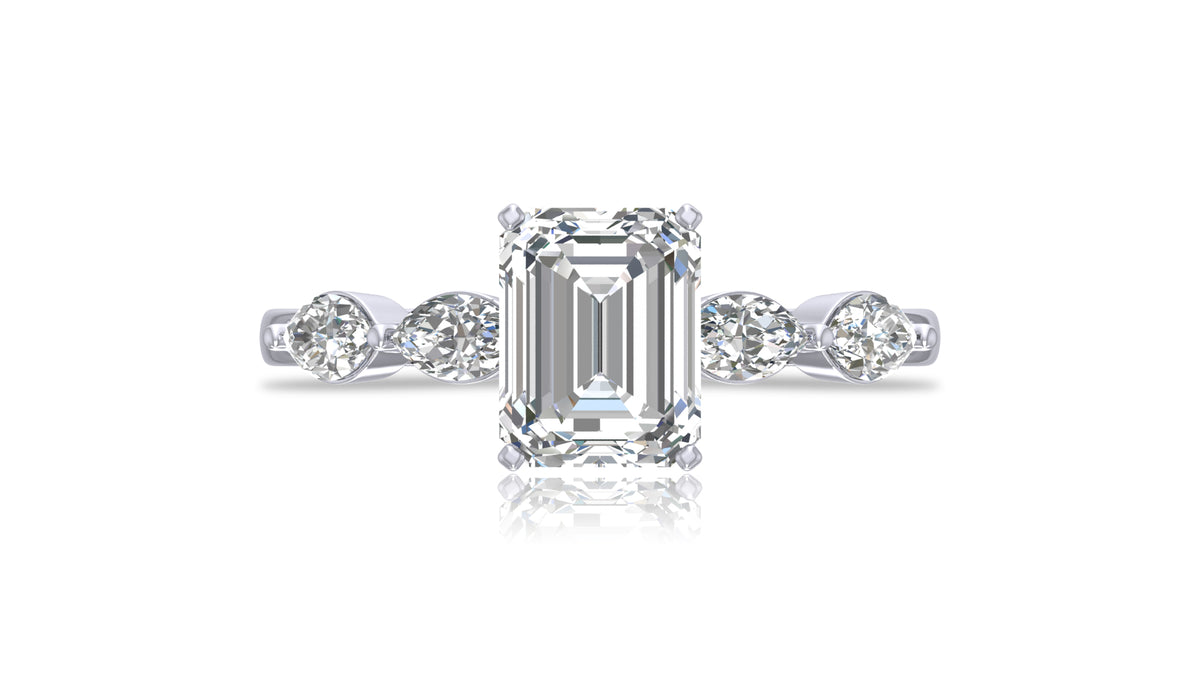 925 Silver Emerald Cut Diamond Engagement Ring
