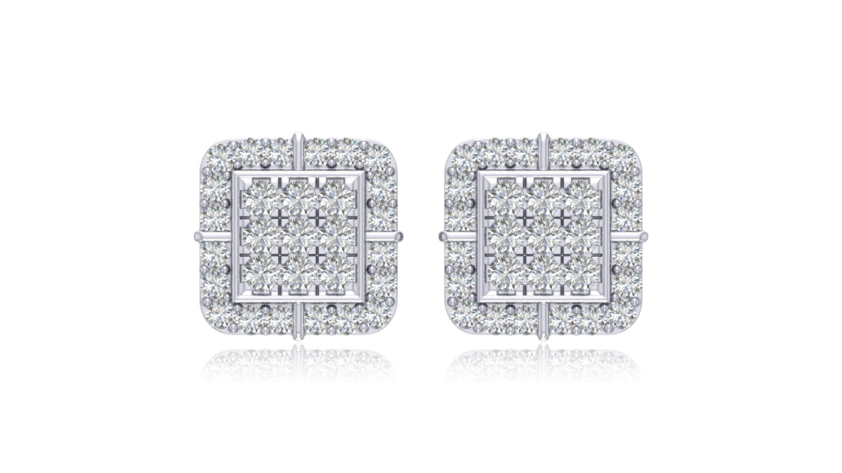 14K White Gold Square Halo Diamond Stud Earrings