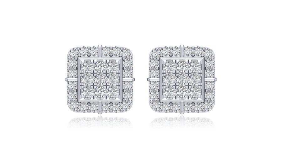 14K White Gold Square Halo Diamond Stud Earrings