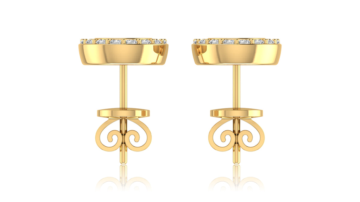 14K Yellow Gold Round Diamond Crown Stud Earrings