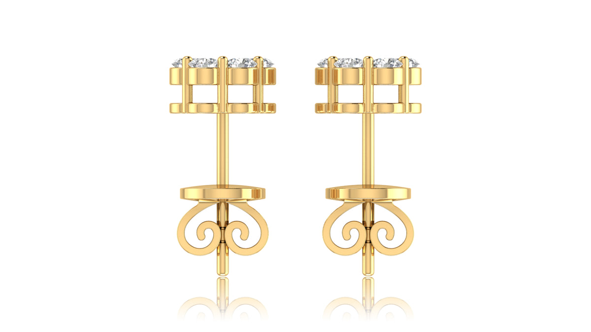 14K Yellow Gold Cluster Diamond Stud Earrings