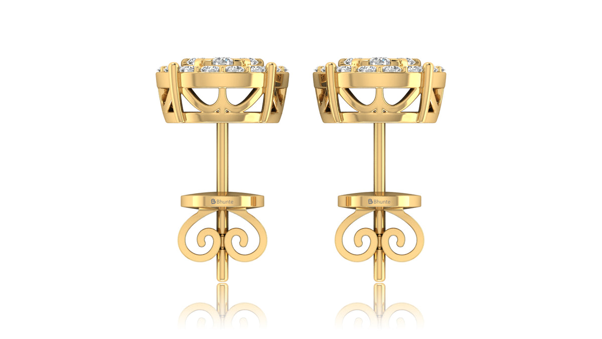14K Yellow Gold Round Halo Diamond Stud Earrings