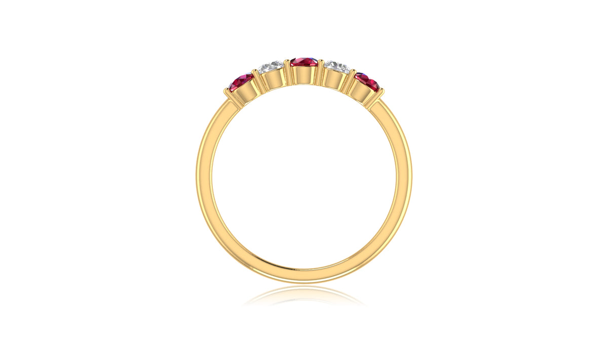 14K Yellow Gold Gold Ruby Gemstone and Diamond Five-Stone Ring