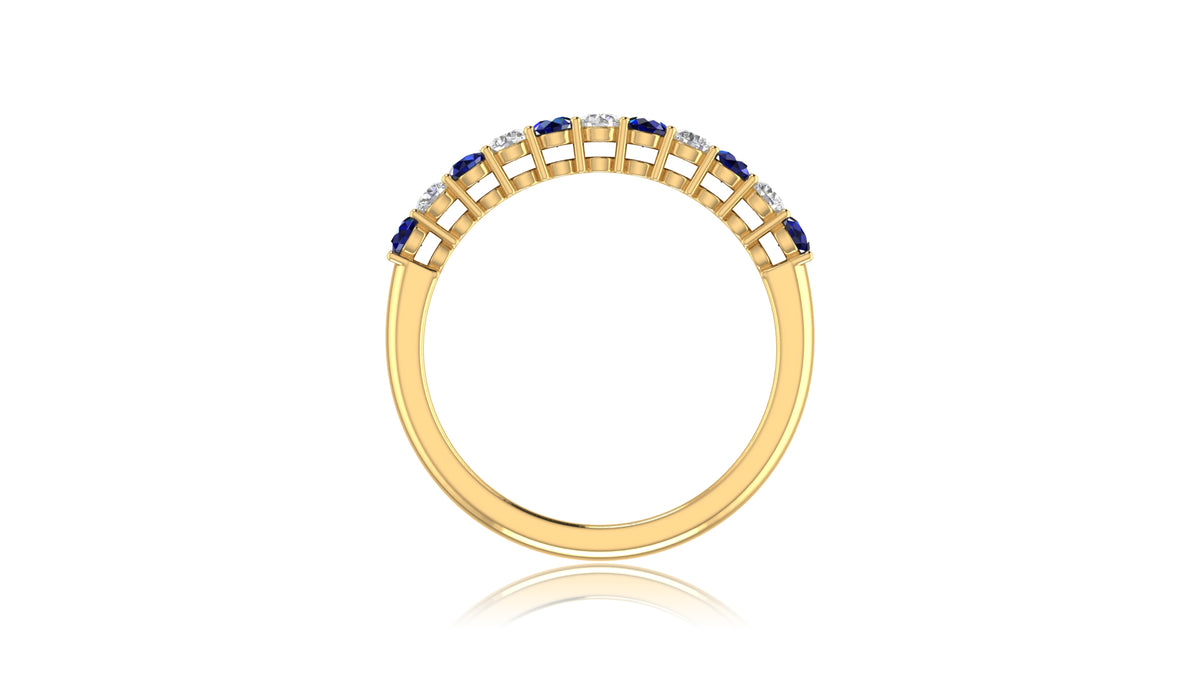 14K Yellow Gold Blue Sapphire and Diamond Band Ring