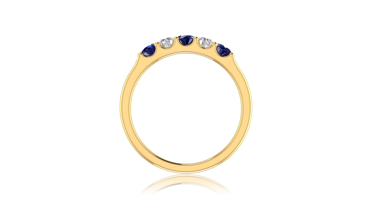 14K Yellow Gold Blue Sapphire and Diamond Band Ring