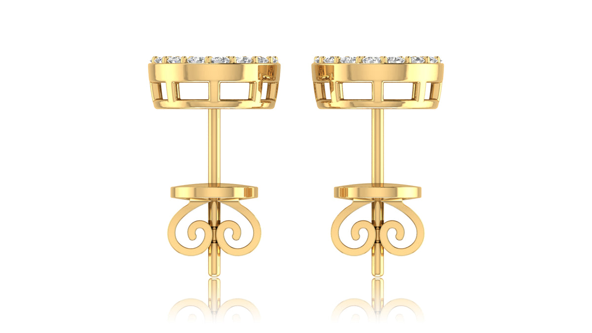 14K Yellow Gold Round Halo Diamond Stud Earrings