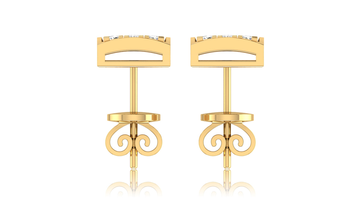 14K Yellow Gold Square Diamond Stud Earrings
