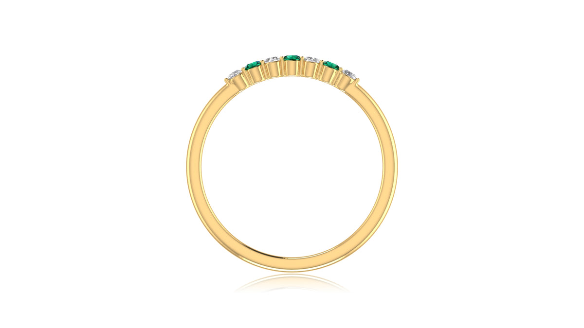 14K Yellow Gold Green Gemstone and Diamond Band Ring
