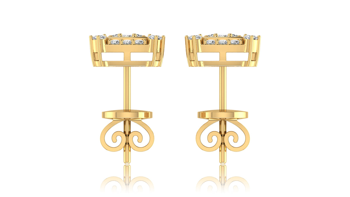 14K Yellow Gold Square Halo Diamond Stud Earrings