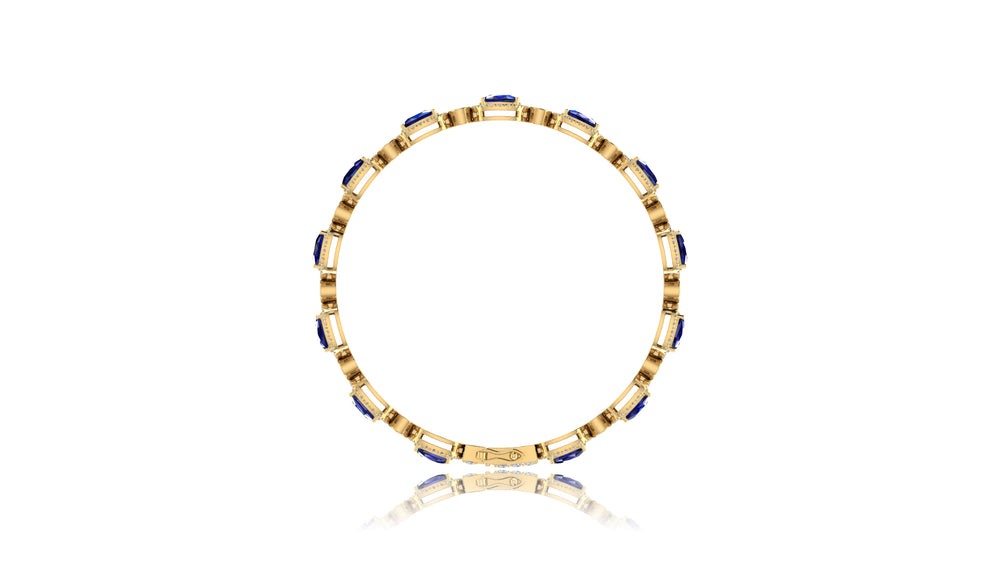 14K Yellow Gold Blue Cushion Gemstone and Diamond Bracelet