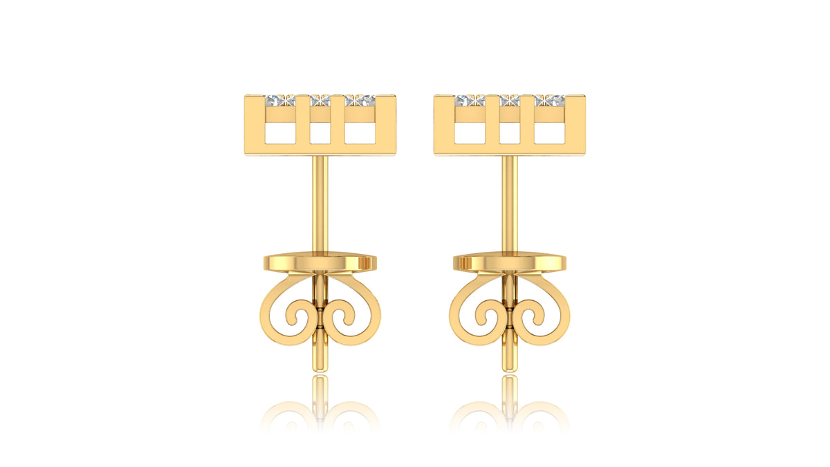 14K Yellow Gold Square Diamond Grid Stud Earrings
