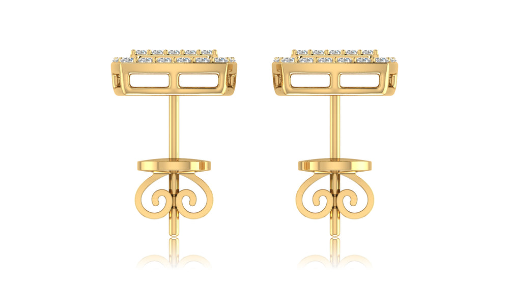 14K Yellow Gold Baguette and Round Diamond Stud Earrings