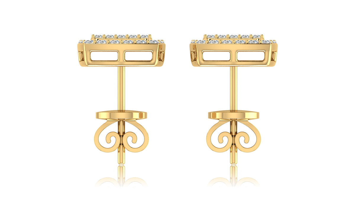 14K Yellow Gold Baguette and Round Diamond Stud Earrings