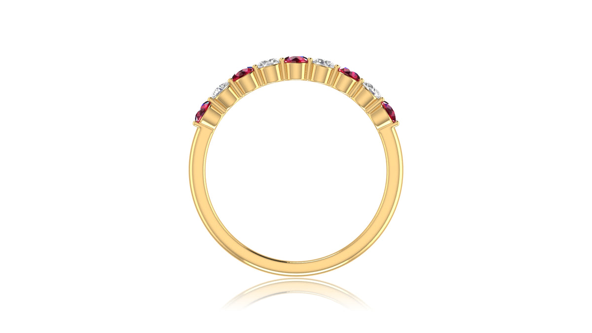 14K Yellow Gold Ruby Stone and Diamond Band Ring