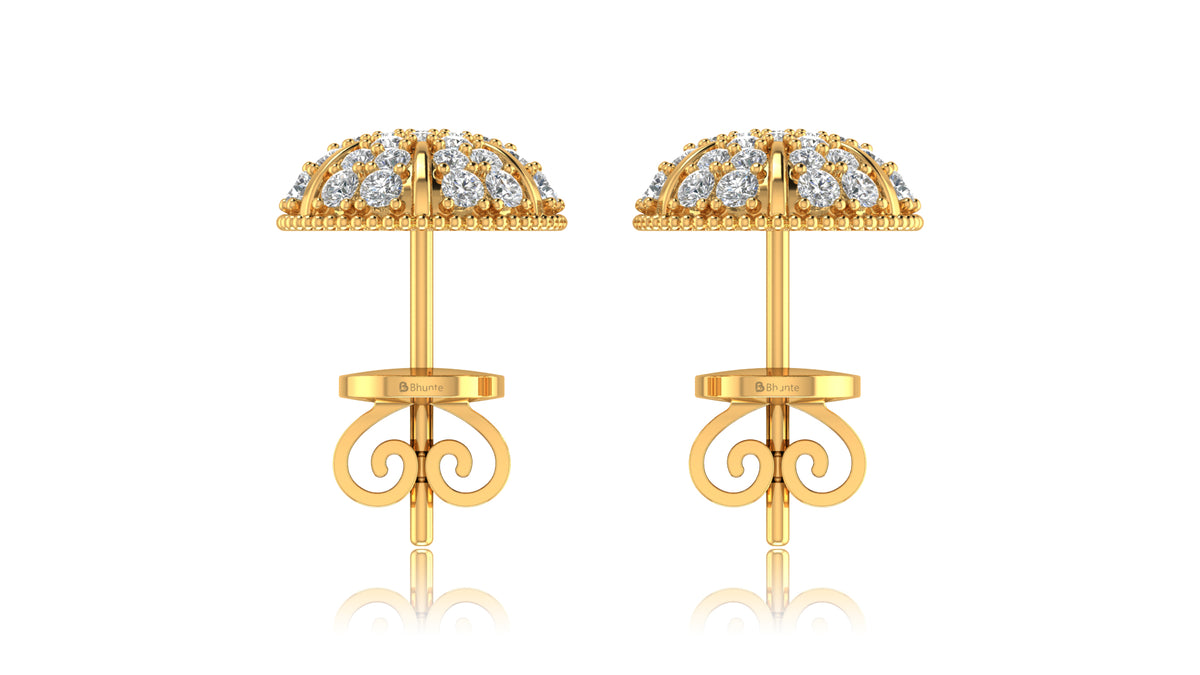 14K Yellow Gold Round Halo Diamond Stud Earrings
