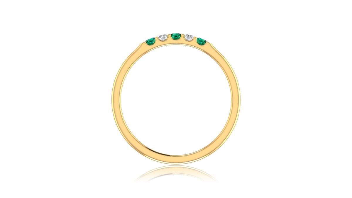 14K Yellow Gold Green Gemstone and Diamond Band Ring