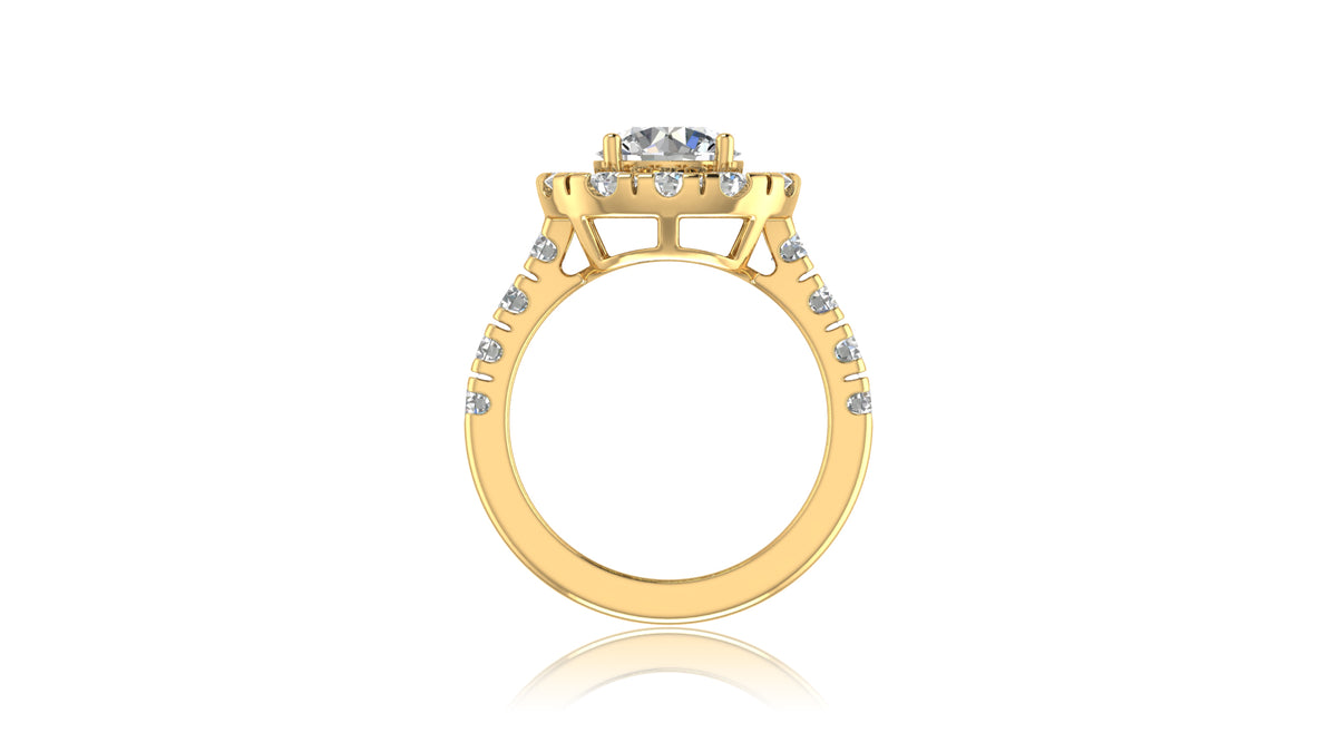 14K Yellow Gold Round Halo Diamond Engagement Ring