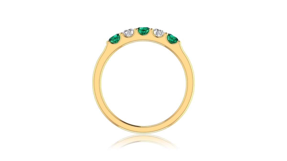 14K Yellow Gold Green Gemstone Sapphire and Diamond Band Ring
