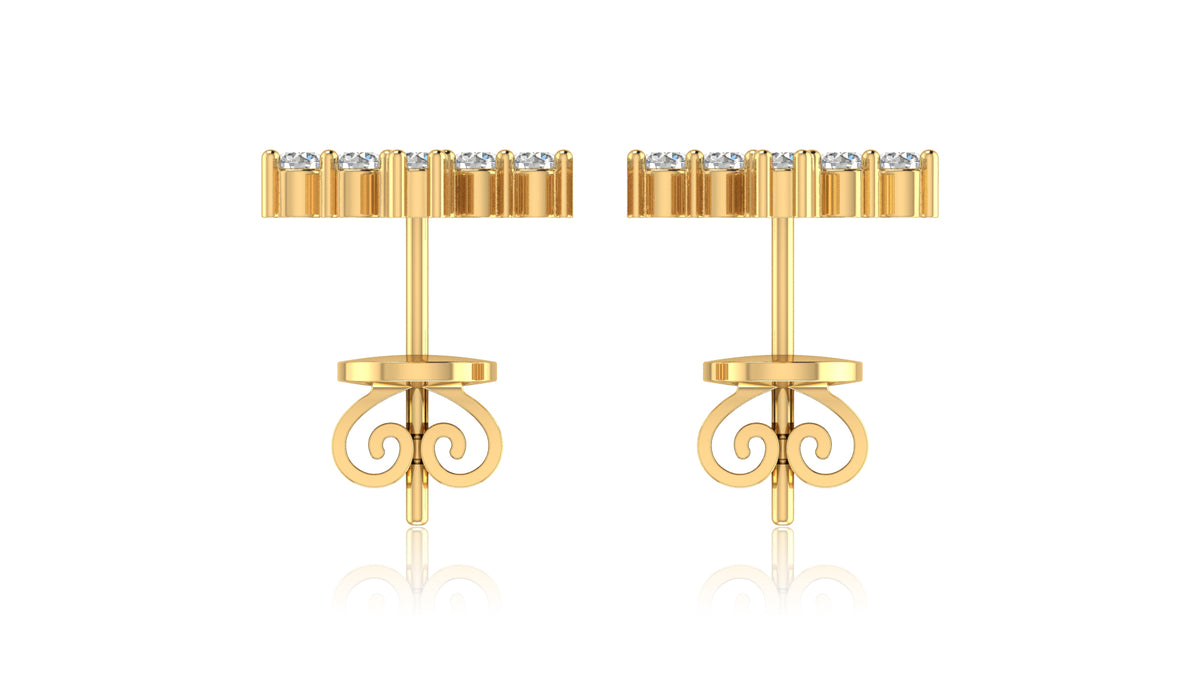 14K Yellow Gold Diamond Cross Stud Earrings
