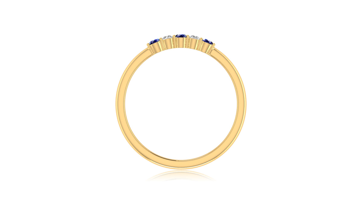 14K Yellow Gold Blue Sapphire and Diamond Band Ring