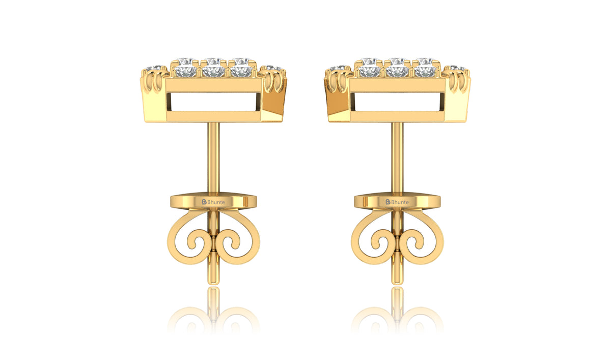 14K Yellow Gold Square Diamond Halo Stud Earrings