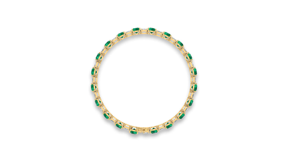 14K Yellow Gold Green Emerald and Diamond Tennis Bracelet