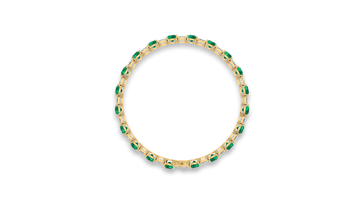 14K Yellow Gold Green Emerald and Diamond Tennis Bracelet
