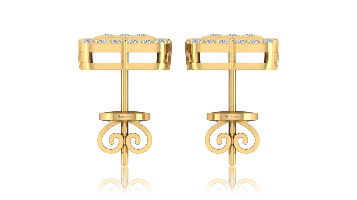 14K Yellow Gold Square Halo Diamond Stud Earrings