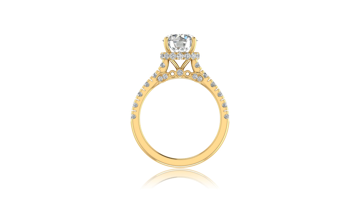 Round Diamond Halo Engagement Ring in 14KT Yellow Gold