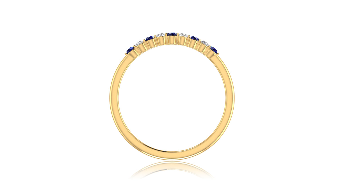 14K Yellow Gold Blue Sapphire and Diamond Band Ring