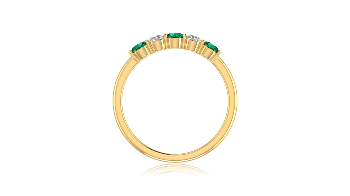 14K Yellow Gold Emerald Green Gemstone and Diamond Band Ring
