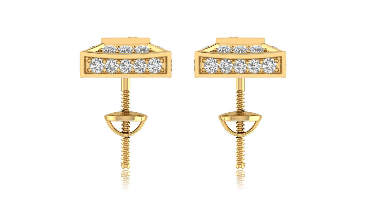 14K Yellow Gold Princess Cut Halo Diamond Stud Earrings
