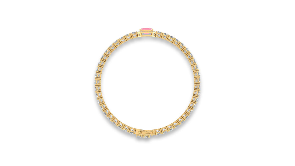 14K Yellow Gold Emerald Cut Pink Stone Diamond Bracelet